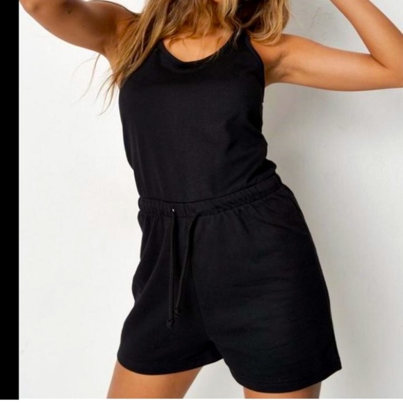 Sports Racer Back Tank Top Waist Drawstring Comfortable Shorts Romper 1Pc Onesie - Picture 3 of 9